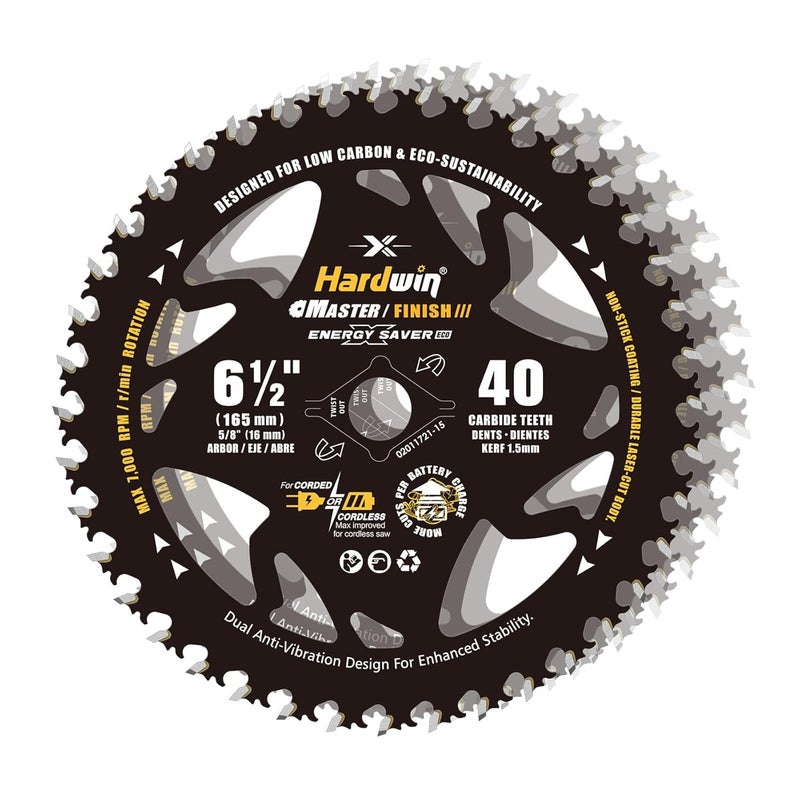 HARDWIN 6-1/2 Circular Saw Blades 3-Pack, 40T ATB Carbide - Ultra-Lightweight for Cordless Saws & Old Tools, Saves Battery, Thin Kerf Cuts Wood/Plywood/OSB | Fits DeWalt/Makita/Milwaukee - Image 1